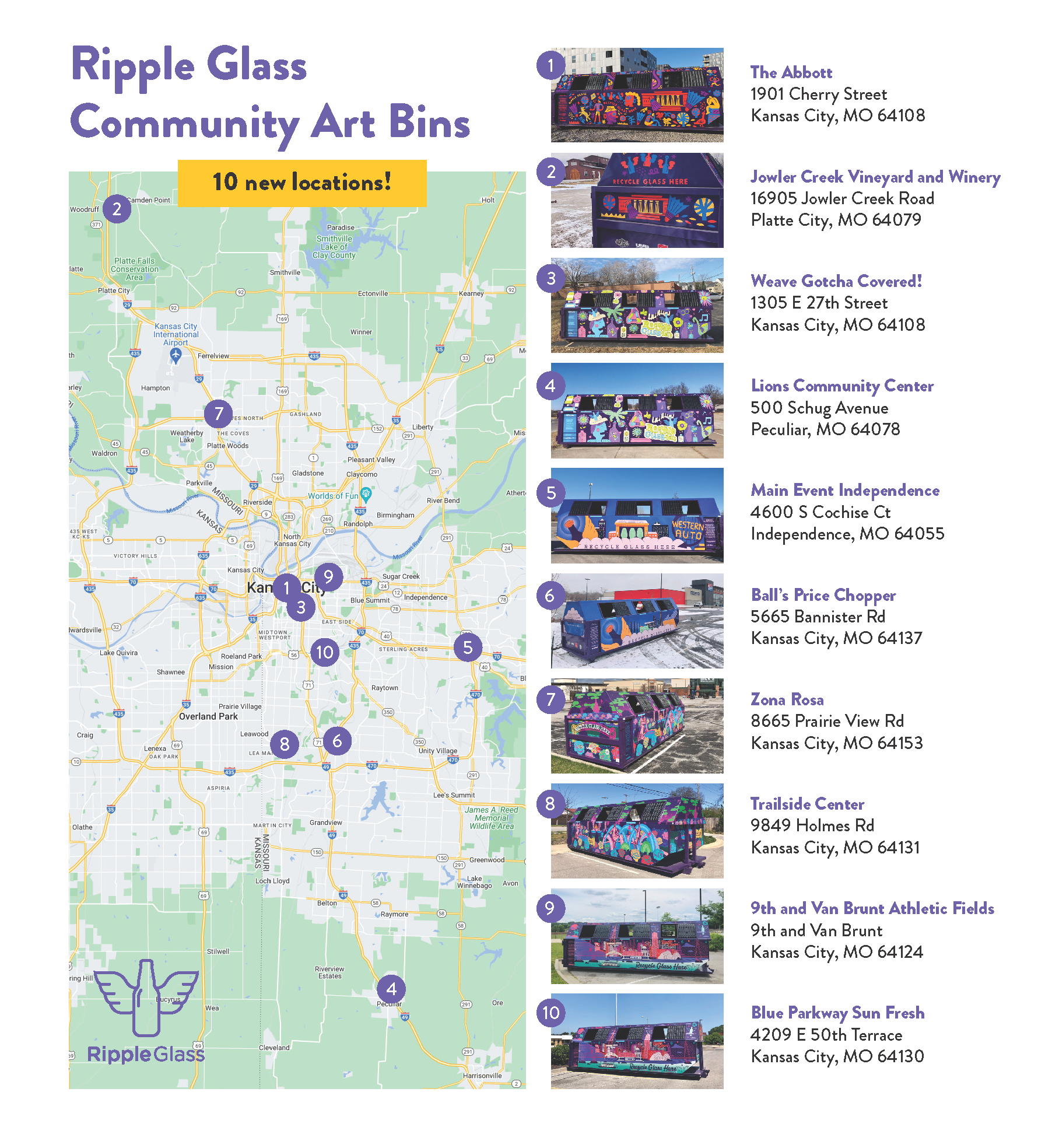 ripple glass art bin locations