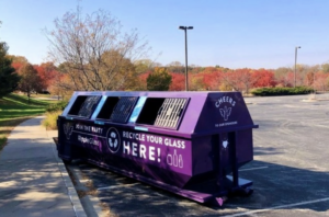 glass recycling bin long purple dumpster